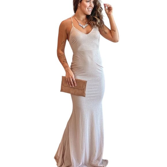 Lovely Day Ivory Glitter Maxi Dress Bow Ruffle Detail Sparkle Size S - Picture 6 of 14